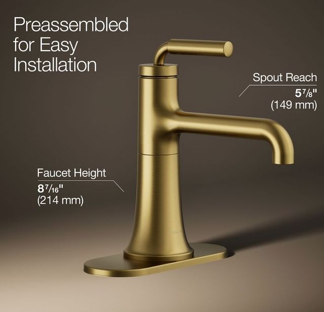 KOHLER® Tone™ Vibrant Brushed Moderne Brass 1.2 GPM Single-Handle Bathroom Sink Faucet-2