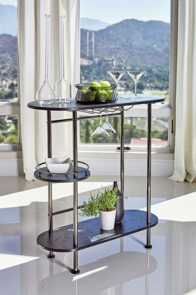 Coaster® Ferguson 3-Tier Black Nickel/Black Oak Bar Unit-1