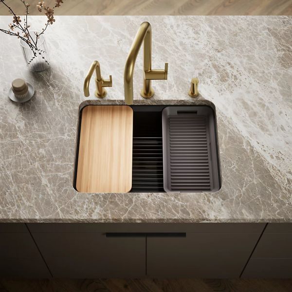 KOHLER® Riverby® Black 25" Undermount Single-Bowl Workstation Kitchen Sink-1