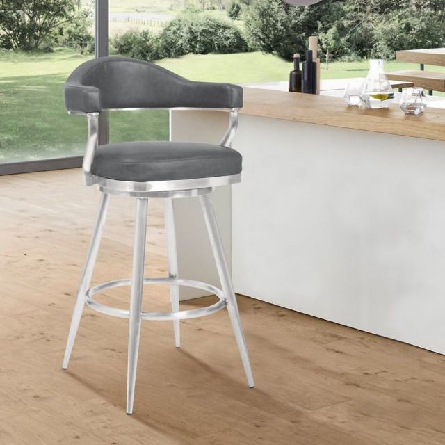 Armen Living Justin Brushed Stainless Steel/Gray Counter Stool-1