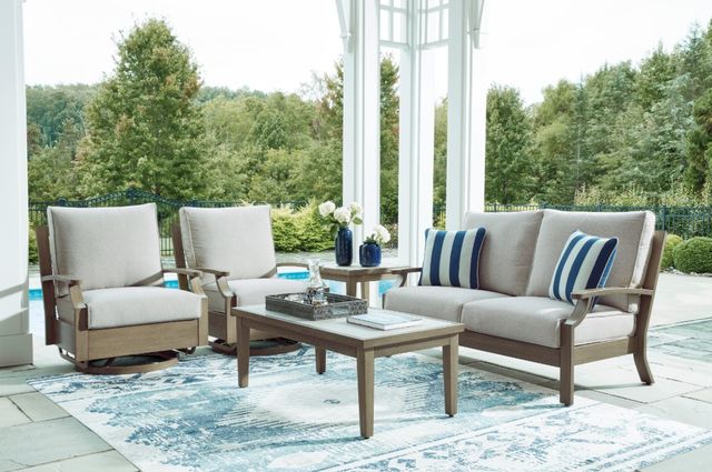 Signature Design by Ashley® Rainier Ranch Beige/Brown Aluminum Outdoor Swivel Chair-4