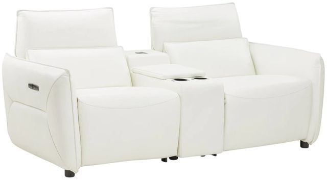 Michael Amini® Mia Bella 3-Piece Snow White Leather Power Reclining Sectional with Storage Console-0