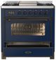 Ilve® Majestic III 36" Midnight Blue Pro Style Dual Fuel Natural Gas Range with 6 Black Brass Burners and Burnished Trim-2