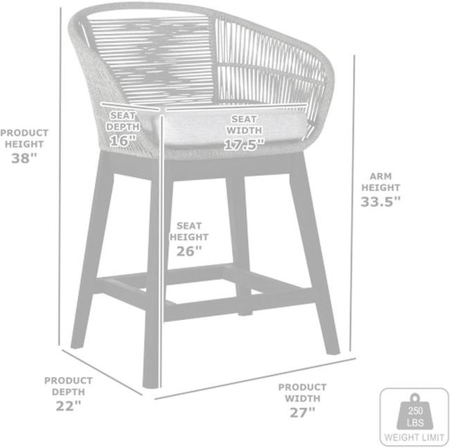 Armen Living Tutti Frutti Black/Gray Fabric/Rope/Wood Outdoor Bar Stool-2