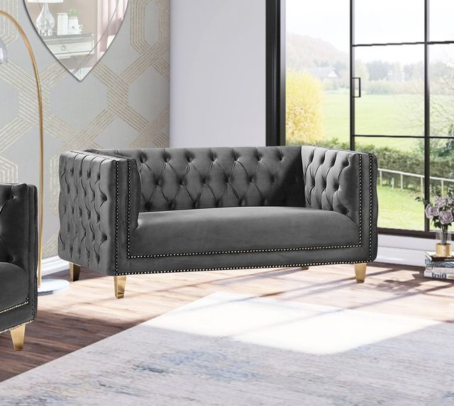 Meridian Furniture Michelle Grey Velvet Loveseat-1