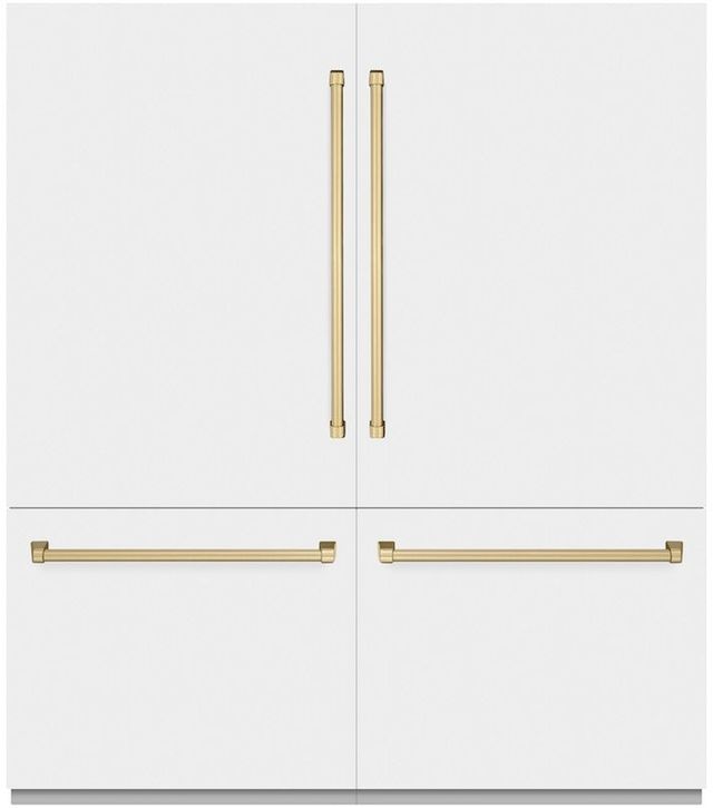 ZLINE Autograph Edition 72" 39.6 Cu. Ft. White Matte Built-In French Door Refrigerator with Water Dispensers, Ice Makers, and Champagne Bronze Accents-0
