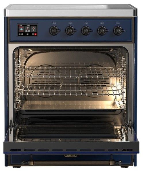 Ilve® Majestic III 30" Midnight Blue Pro Style Induction Range with Solid Door and Burnished Trim-1
