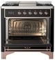 Ilve® Majestic III 36" Glossy Black Pro Style Dual Fuel Natural Gas Range with Solid Door and Copper Trim-1