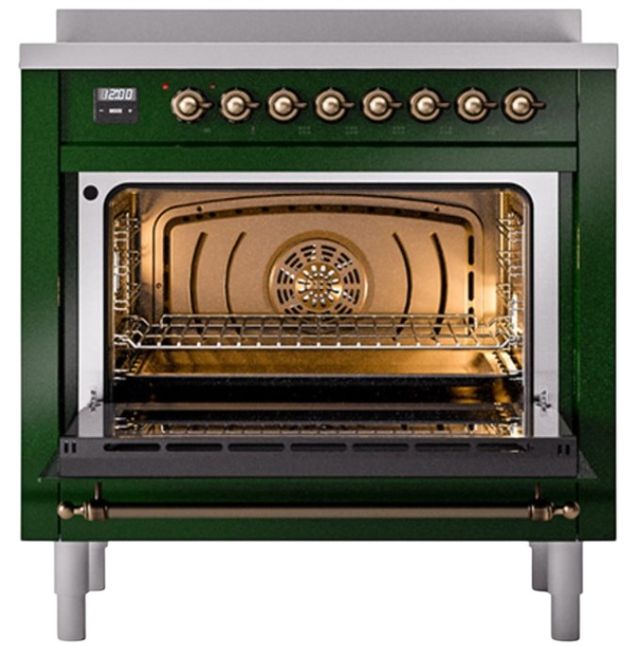 Ilve® Nostalgie II Noblesse 36'' Emerald Green Pro Style Induction Range with Burnished Trim-1