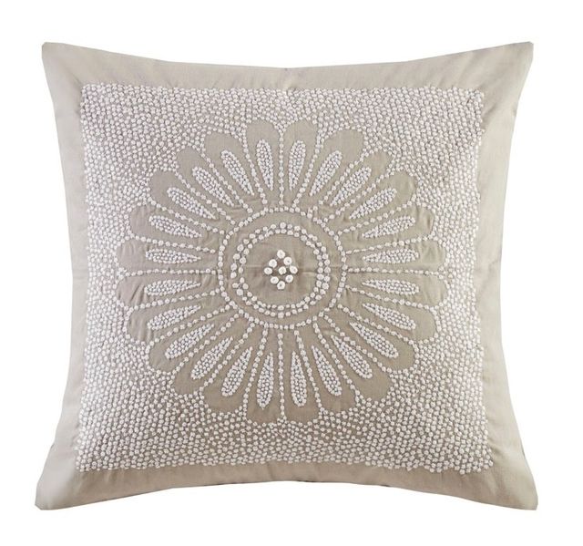 Olliix by INK+IVY Sofia Taupe Cotton Embroidered Decorative Square Pillow-0