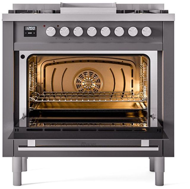 Ilve® Professional Plus II 36" Graphite Matte Pro Style Dual Fuel Range-1