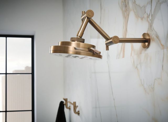 Brizo Essential™ Brilliance® Luxe Gold® Linear Round Jointed Wall Mount Shower Arm and Flange-4