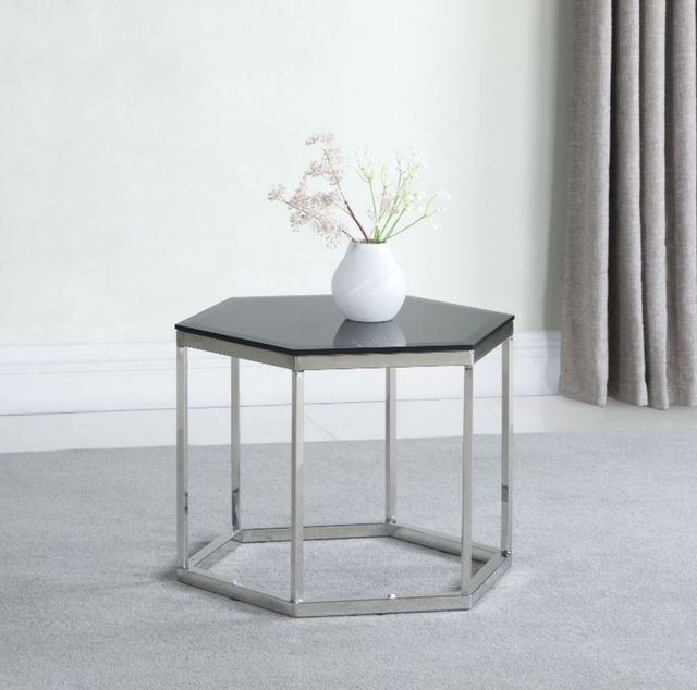 Coaster® Black and Silver Hexagon Glass Top Accent Table-1