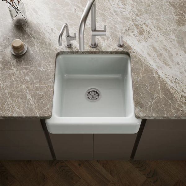 KOHLER® Whitehaven® Ice Gray 24" Undermount Single-Bowl Farmhouse Kitchen Sink with Short Apron-1