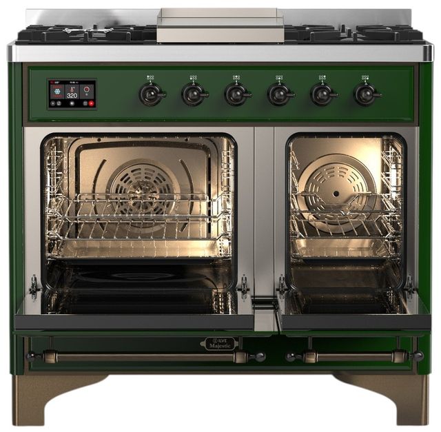 Ilve® Majestic III 40" Emerald Green Pro Style Dual Fuel Natural Gas Range with Triple Glass Door and Burnished Trim-1