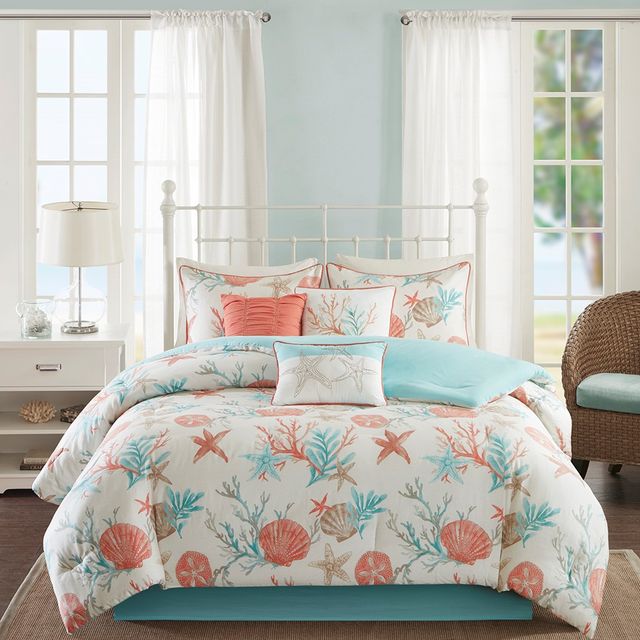 Olliix by Madison Park 7 Piece Coral King Pebble Beach Comforter Set-0