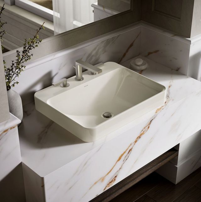 Kohler Vox® Biscuit 23" 3 Faucet Holes Rectangular Vessel Bathroom Sink-2