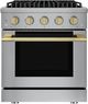Hauslane HausPro 30" Stainless Steel Pro-Style Dual Fuel Range with Satin Brass Knobs-0