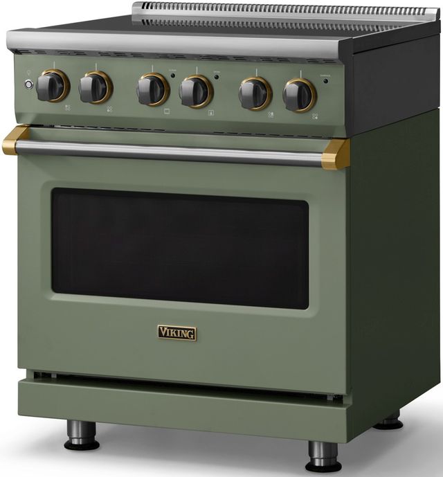 Viking® 5 Series 30" Eucalyptus Pro Style Electric Range with Brushed Brass Trim-2