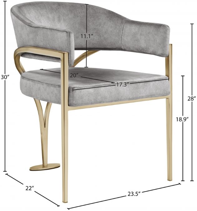 Meridian Furniture Madelyn Gray/Brushed Brass Velvet Dining Chair-3