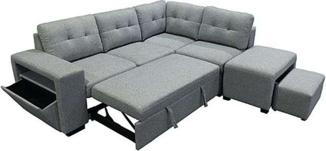 Primo™ International Marcella 3-Piece Nela Light Grey Sleeper Sectional with Pull-Out Bed and Storage
