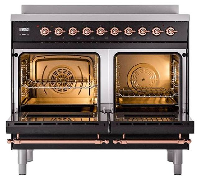 Ilve® Nostalgie II Noblesse 40'' Glossy Black Pro Style Induction Range with Copper Trim-2