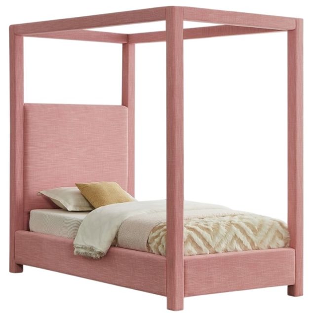 Meridian Furniture Emerson Pink Twin Upholstered Canopy Bed-0