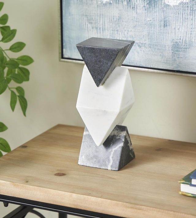 Deco Marche White Geometric Stacked Pyramid Sculpture-3