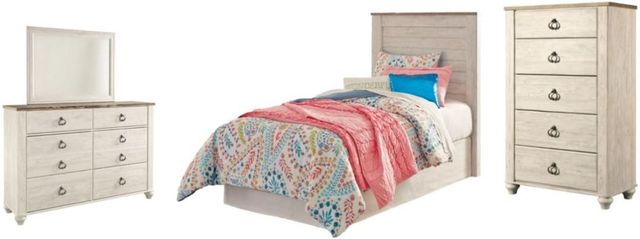 Signature Design by Ashley® Willowton 4-Piece Whitewash Twin Youth Panel Headboard Bed Set-0