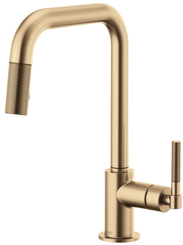 Brizo Litze® Brilliance® Luxe Gold® Pull-Down Faucet with Square Spout and Knurled Handle-0
