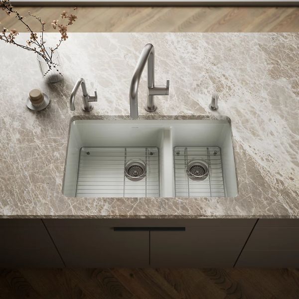 KOHLER® Riverby® Sea Salt 33" Undermount Double-Bowl Kitchen Sink-1