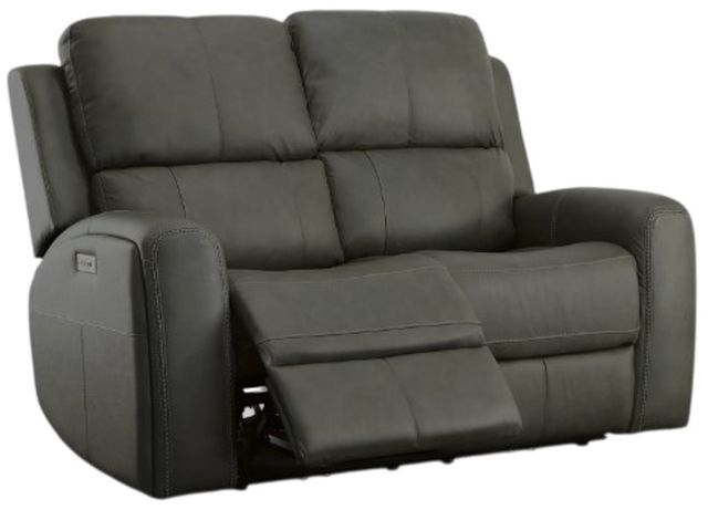 Flexsteel® Linden Charcoal Leather Power Reclining Loveseat with Power Headrests and Lumbar-1
