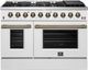 FORNO® Galiano 48" Stainless Steel Pro Style Gas Range with White Door and Antique Brass Accents-0