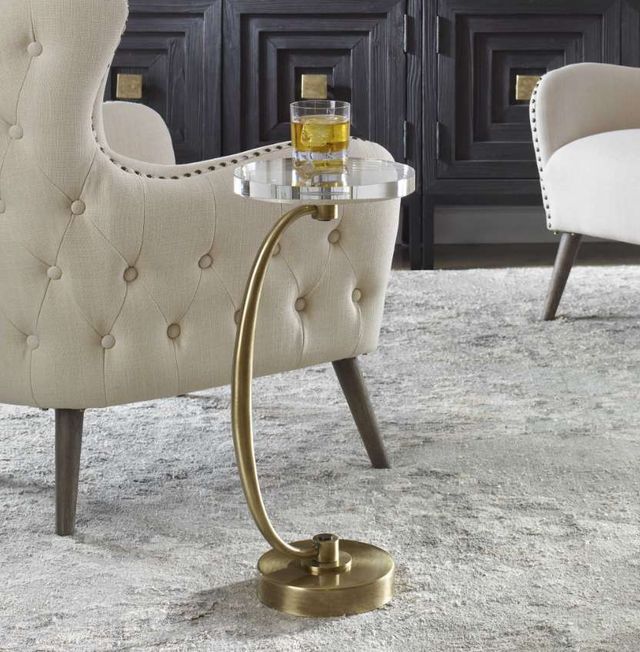 Uttermost® Waveney Crystal Top Drink Table with Antique Brass Base-1