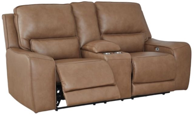 Signature Design by Ashley® Silverbrooke Caramel Power Reclining Loveseat with Console and Adjustable Headrest-2