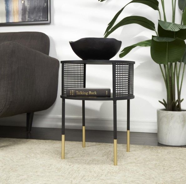 Deco Marche Black Geometric Open Grid  Accent Table-3