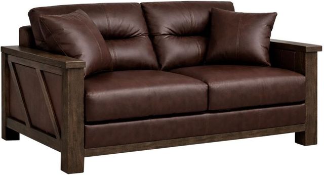 International Furniture Direct Walnut Brown Leather Loveseat-0