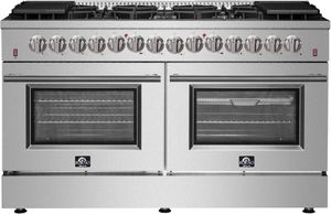 Front view of the FORNO® Galiano 60" Stainless Steel Pro Style Dual Fuel Range