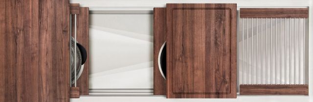 The Galley® American Black Walnut Ideal Workstation 4S + 12" DryDock® Drain Side, Five Tool Culinary Kit, One DryDock® Tool-0