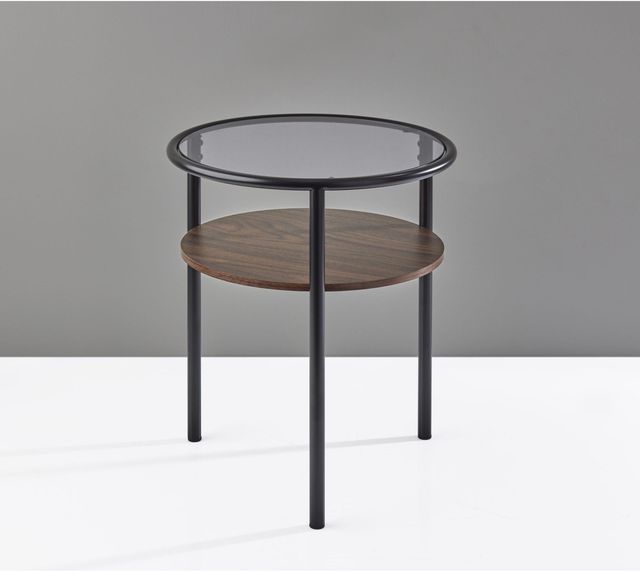 Adesso® Gavin Smoke Glass Top Accent Table with Walnut Shelve and Metal Black Legs-1