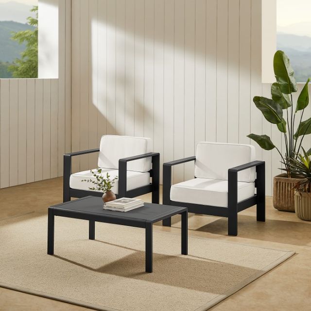 Linon Key Largo 3-Piece Black/White Aluminum/Fabric Outdoor Conversation Set-1
