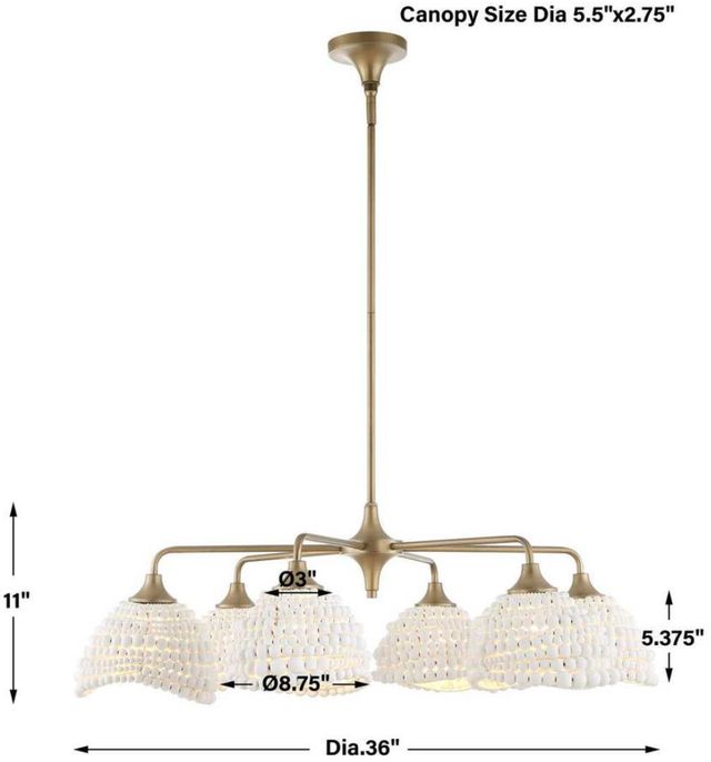 Uttermost® Biddeford Matte Gold/Matte White 6-Light Pendant-2