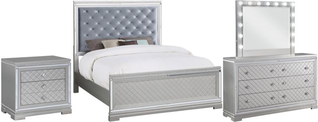 Coaster® Eleanor 4-Piece Metallic Mercury Upholstered Bedroom Set-0
