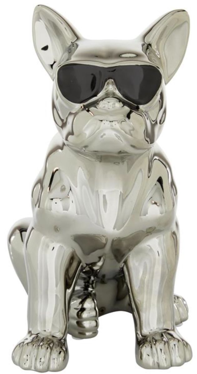 MA Enterprise CosmoLiving by Cosmopolitan Silver Bulldog Sculpture with Sunglasses-1