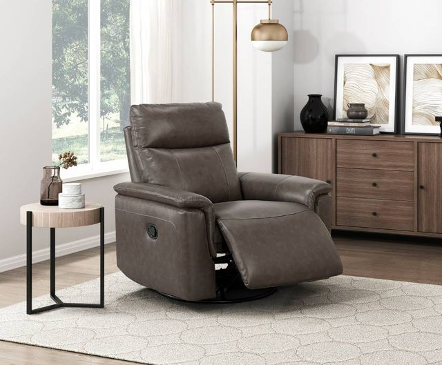 Homelegance® Hadley Dark Brown Leather Manual Swivel Glider Reclining Chair-1