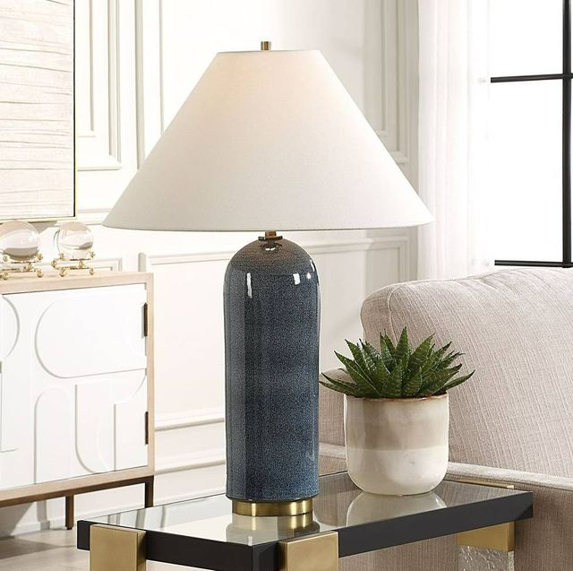 Uttermost® Mayetta Deep Blue Ceramic Table Lamp with Antique Brass Accents-1