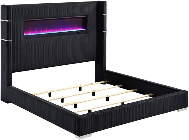Coaster® Tisdall Black Queen Upholstered Fireplace Panel Bed-1