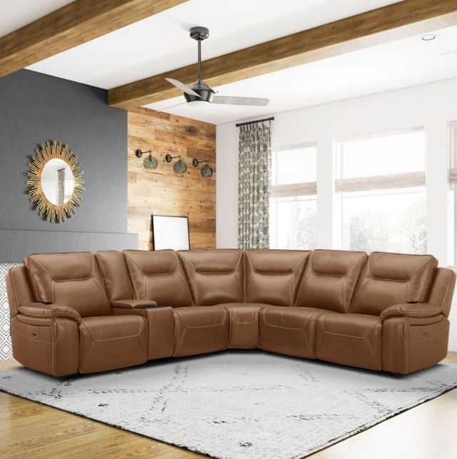 Liberty Furniture Callihan 6-Piece York Butternut Leather Power Reclining Curved Sectional-2
