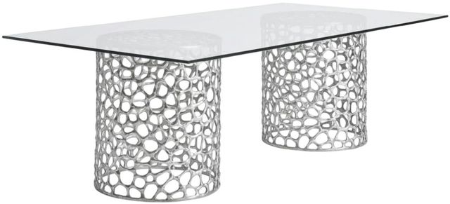 Universal Explore Home™ Oasis Coastal Living Home Glass Top Rectangular Dining Table with Antique Nickel Base-0