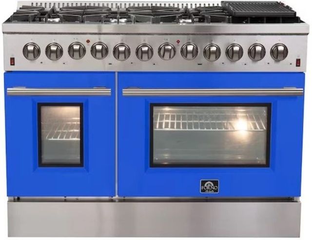 FORNO® Galiano 48" Stainless Steel Pro Style Dual Fuel Range with Blue Door-0